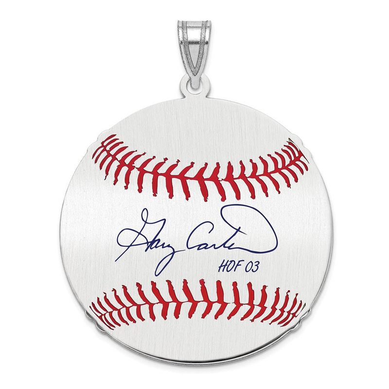 Sterling Silver Gary Carter Signature Lg Enamel Baseball Pendant